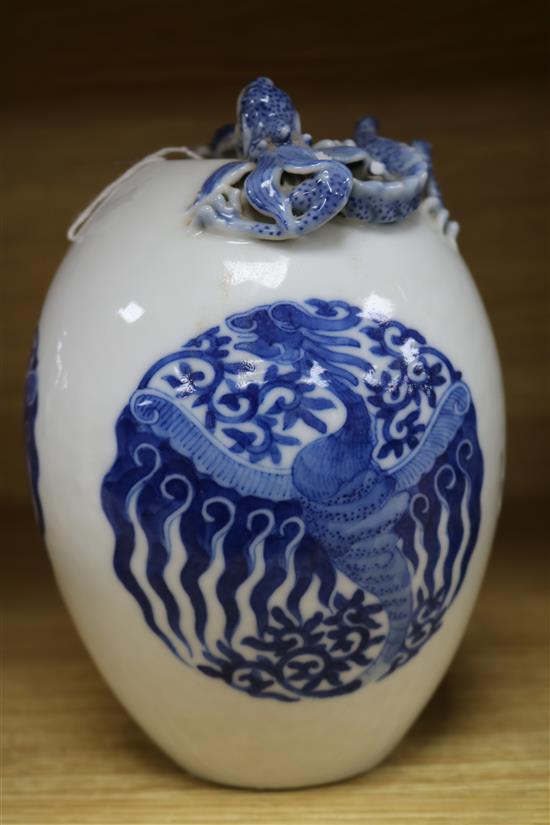 A Chinese blue and white cylindrical vase, with four-character mark and two other items,